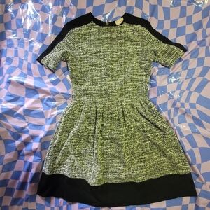 Love...ady Tweed Style Dress with Metallic Gold Foil Weave & Black Colorblock